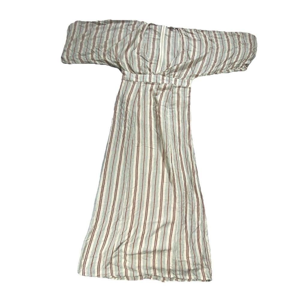 Amuse Society Dress Womens Medium Beige Striped Boho‎ Chic Kimono Sleeve V Neck